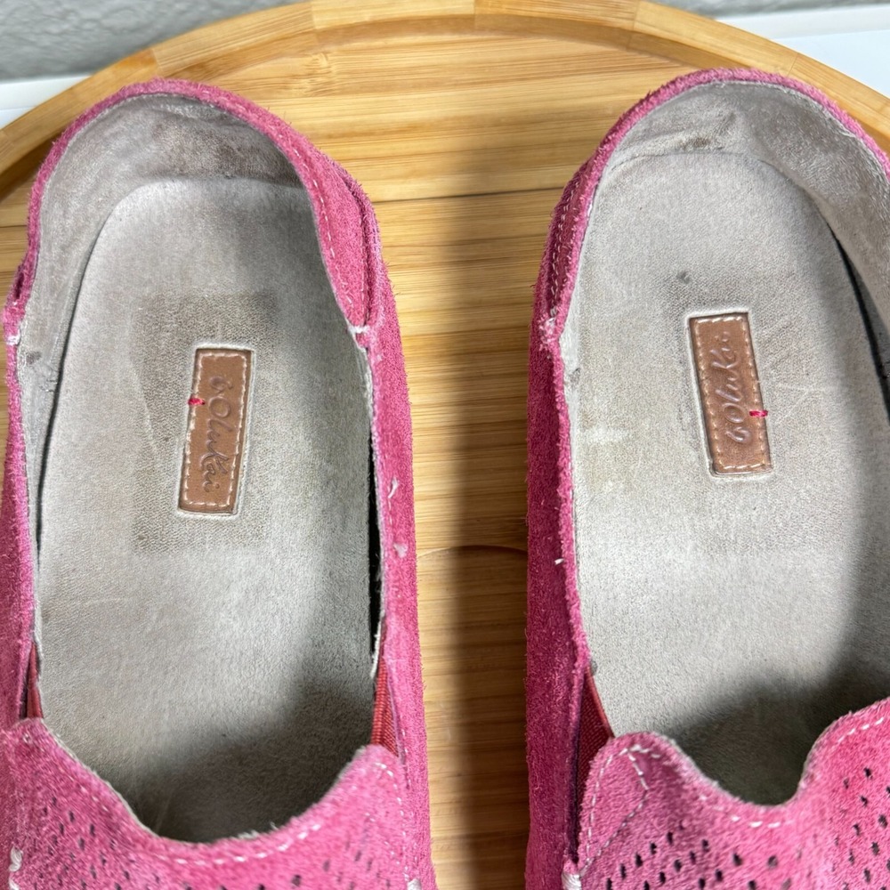 Olukai Nohea Perf Loafer 8.5 Maroon Suede Leather Slip On Perforated Foldable - Picture 5 of 9